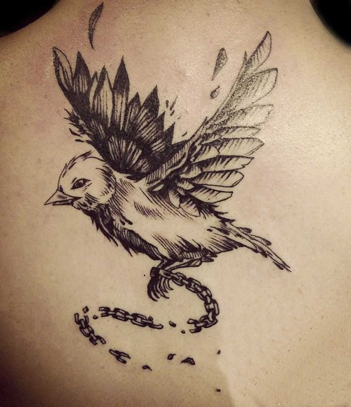 тату птица на спине