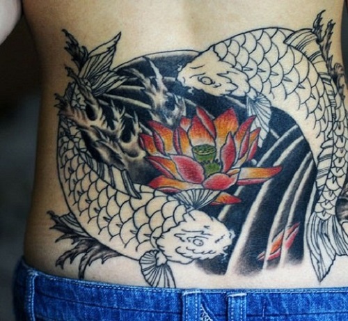 инь янь рыбы и лотос тату